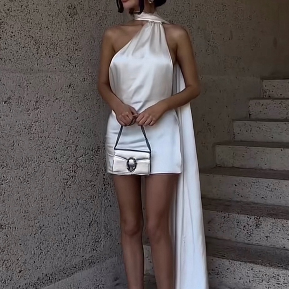 Elegant Ivory Halter Dress